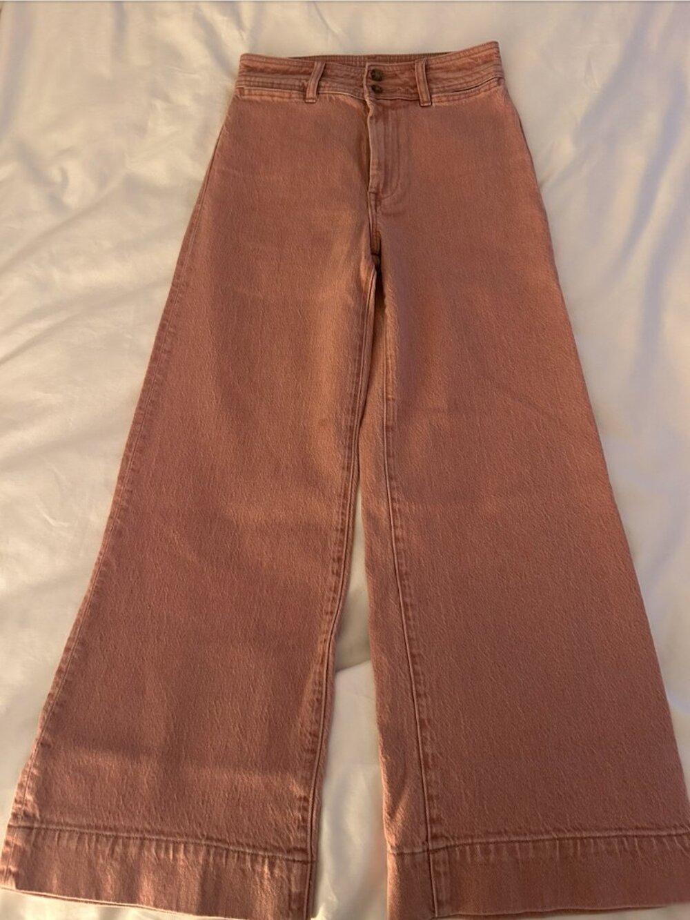 Faherty Wide Leg Jeans | Dusty Rose/Mauve | Size 26 | High Rise | 70s Retro Fla